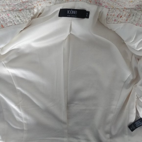 Simons short cropped wool blend tweed jacket ivory cream pink orange Sma… - Picture 10 of 15